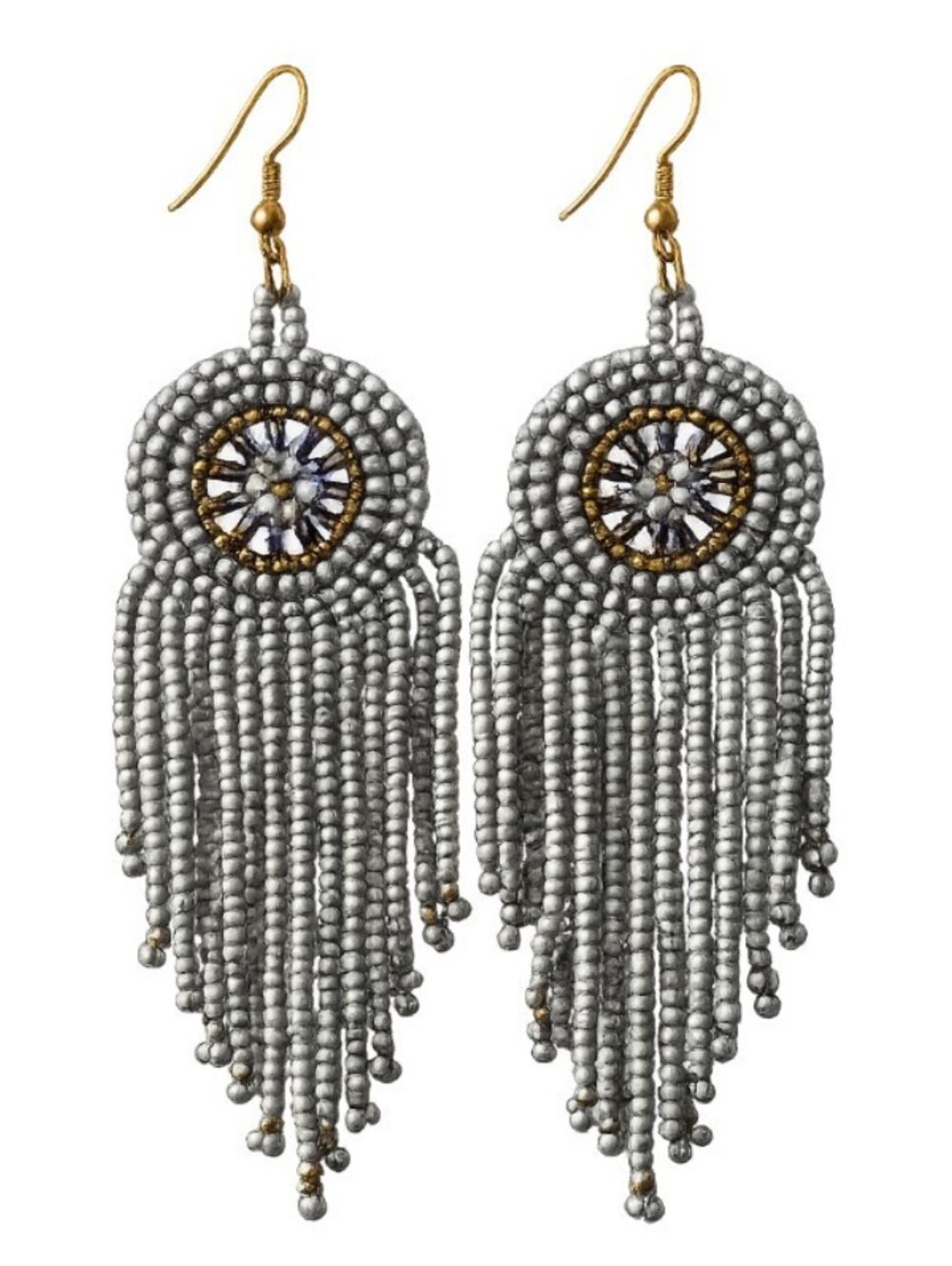Silver Beaded Fringe Drop Earrings